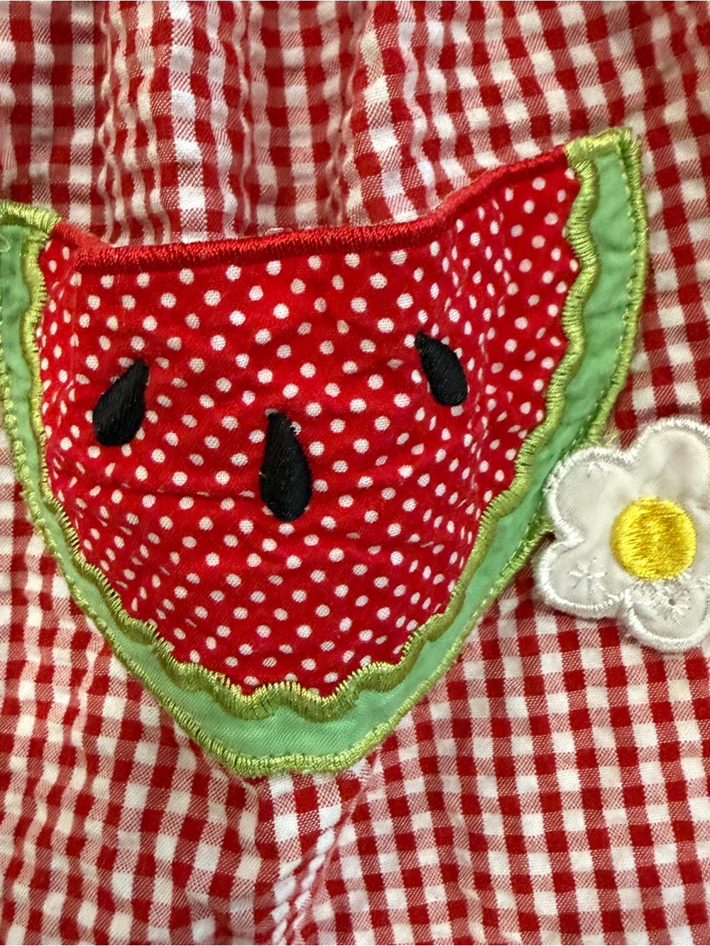 Red Gingham Youngland Watermelon Appliqué Sleeveless Sundress Sx 6X - Picture 3 of 5